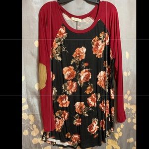 a.gain Floral Long Sleeve Shirt with Elbow Patches